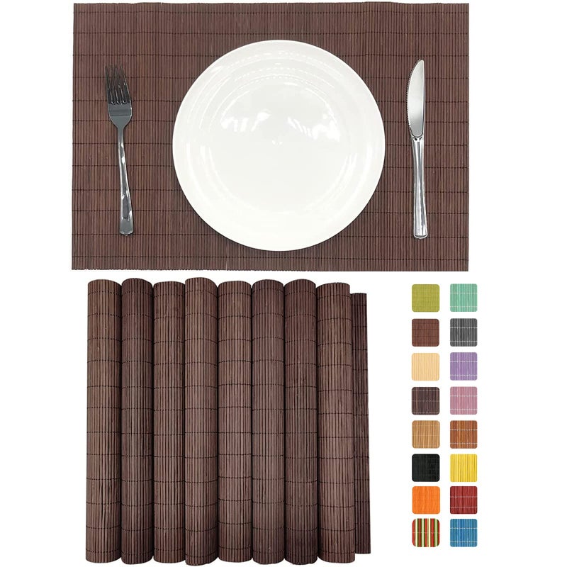 ANDSTAR Set of 8 Pcs Bamboo Placemats Sushi Rolling Mat Japanese Style Natural AntiSlip Bamboo Placemats Washable HeatResistant Table Mats for Dining Room and KitchenChocolate