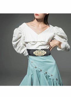 KASTWAVE Women Stretchy Vintage Belt, 3PCS Women's Leather Belt For Jeans, Dresses, Pants Belt, Wide Elastic Waist Belt for Women, Evening Dress Belt, Shape Curve, Beautiful Elegant (Black and Gold)  - Image 5
