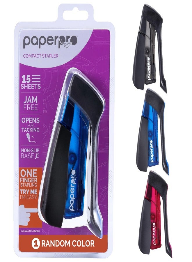 PaperPro Compact Classic Desktop Stapler, 15 Sheet Capacity, No Effort, Includes 105 Staples, One Finger, 80% Easier Stapling, Assorted (Colors May Vary) - Image 1