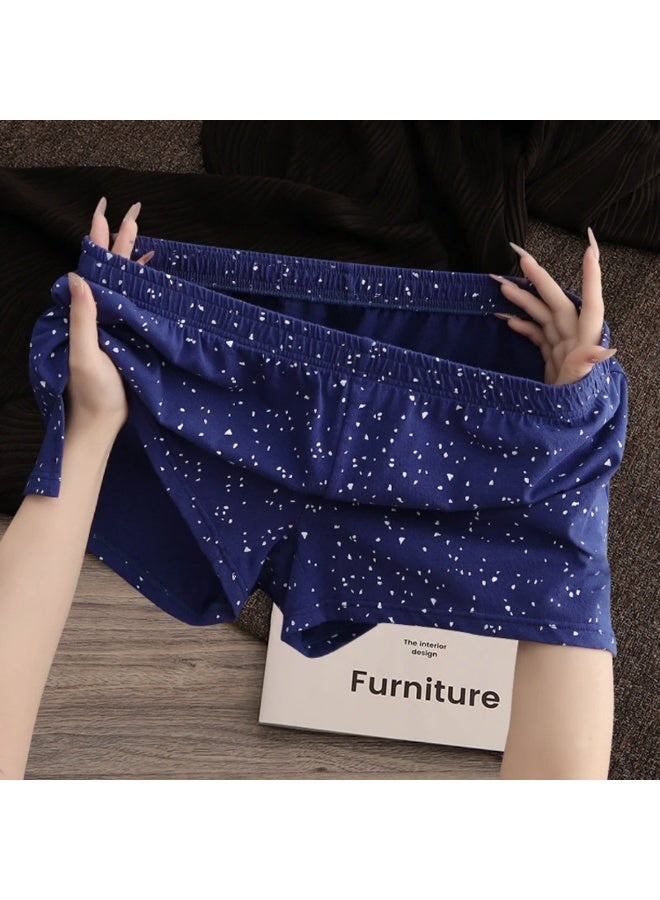 Loquat Men's Loose Cotton Underwear Comfortable Breathable Home Boxers Blue 