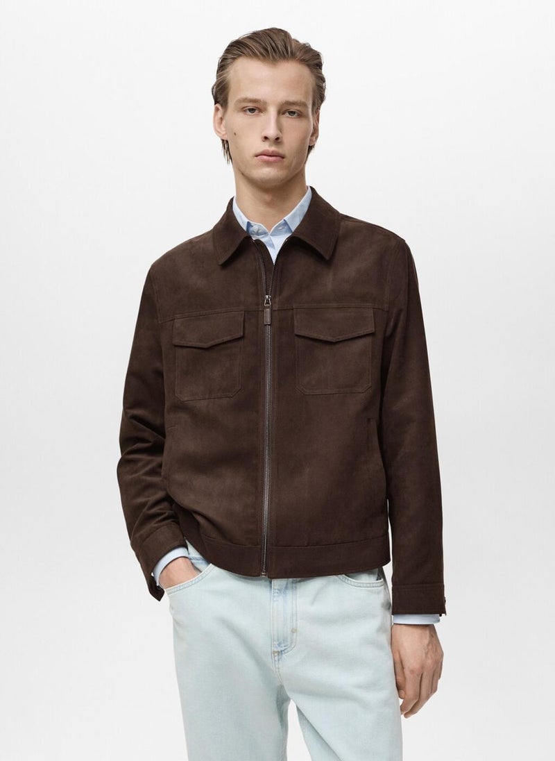 Mango Man - Suede-Effect Jacket With Zip - Image 1