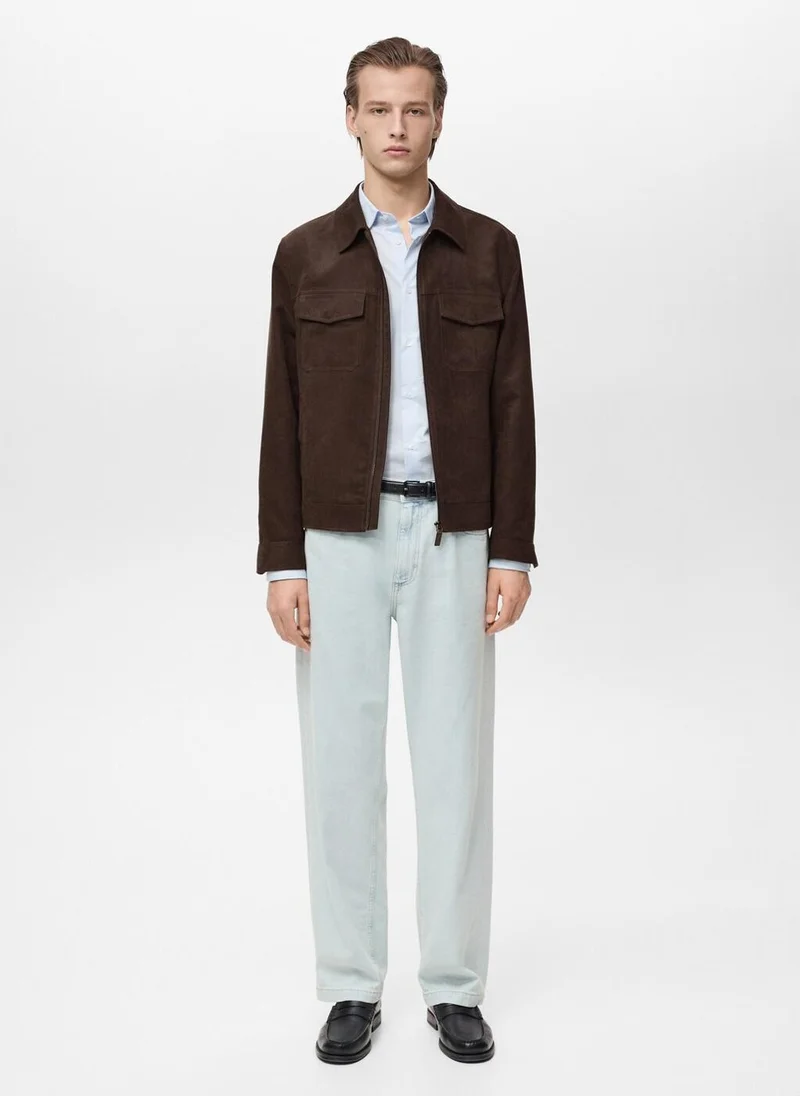 مانجو مان Suede-Effect Jacket With Zip