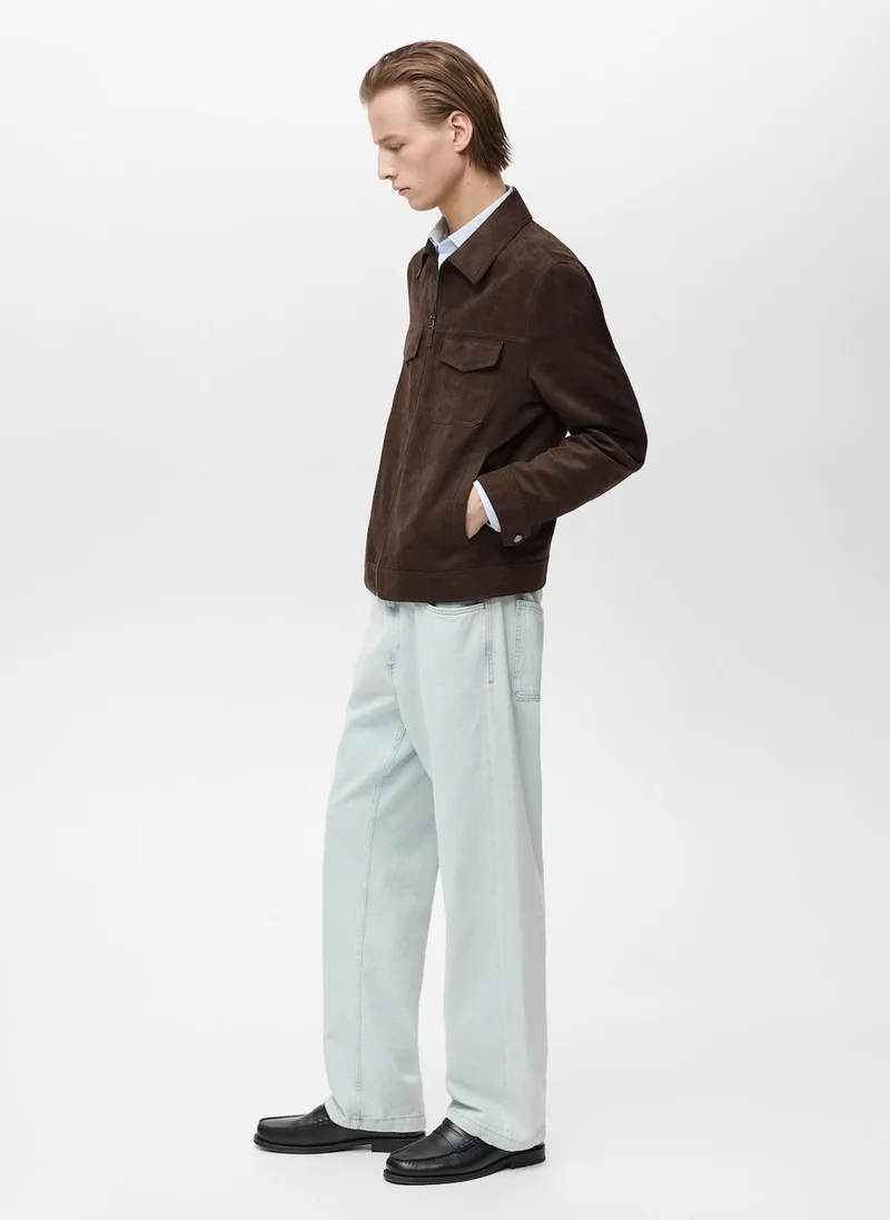 مانجو مان Suede-Effect Jacket With Zip