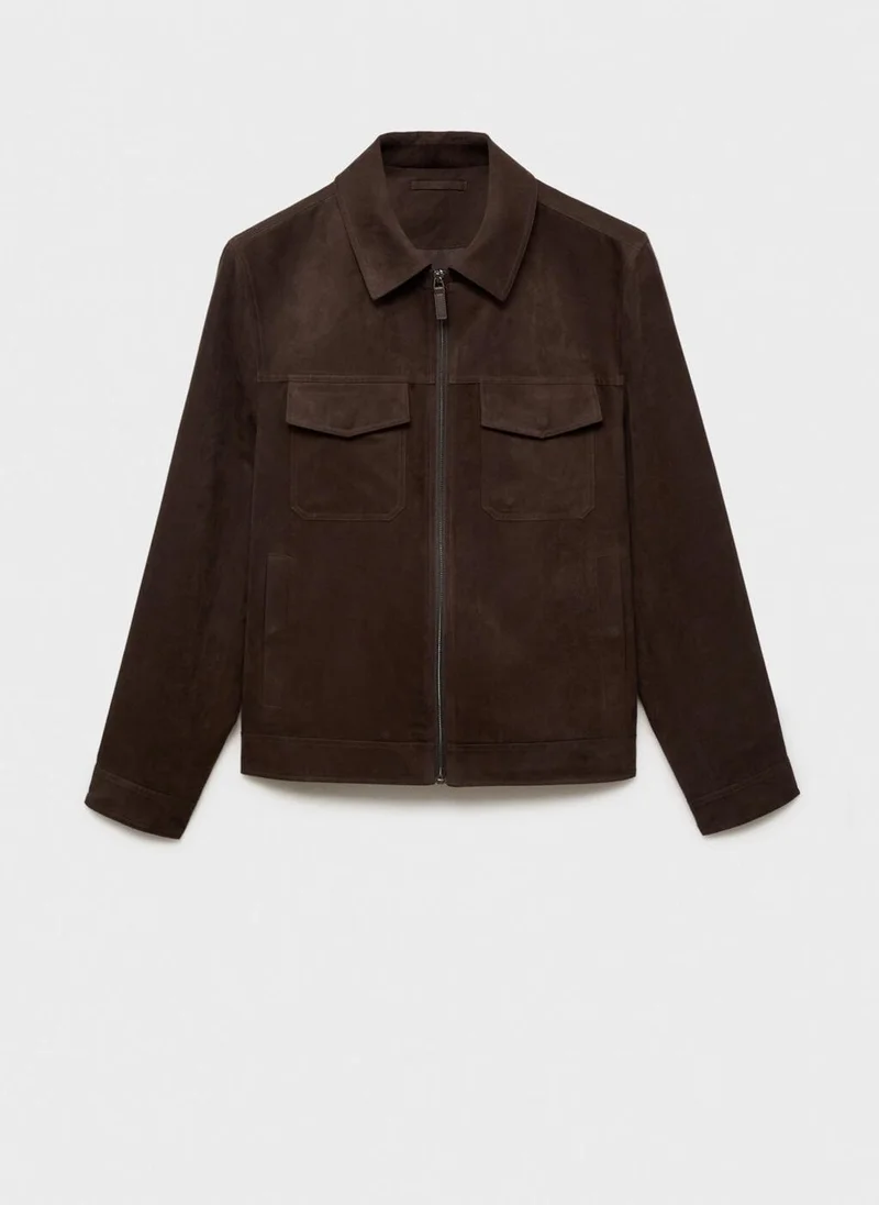 مانجو مان Suede-Effect Jacket With Zip