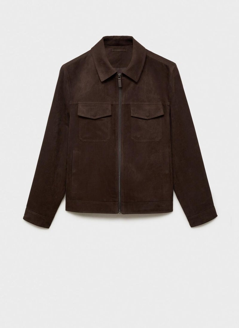 Mango Man - Suede-Effect Jacket With Zip - Image 1