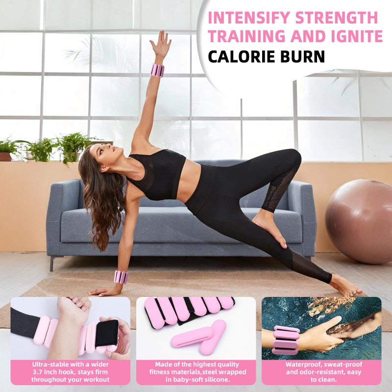 BYCCP Ankle Weights for Women and Men, Adjustable Wrist Weighted Training Bracelet for Home Gym Workout, Strength Training Walkin Running, Foot weights for exercise, ï¼ˆ1 LB each,Pink colorï¼‰2pc on Set - Image 2