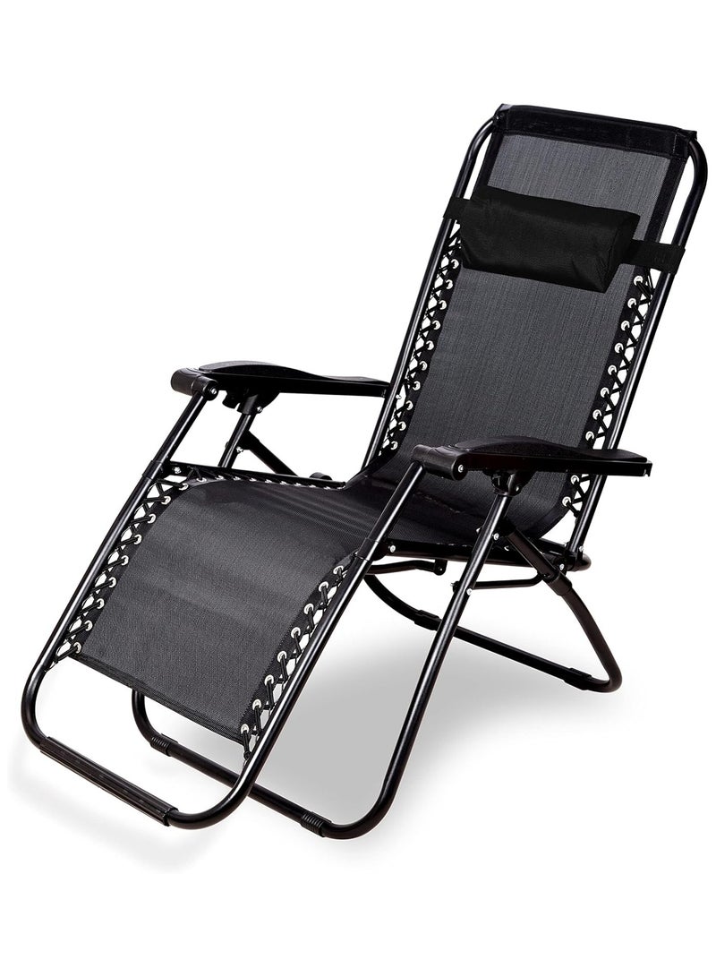 كينغ كامب كرسي استرخاء قابل للطي زيرو جرافيتي، وسادة استرخاء للفناء قابلة للتعديل بجانب حمام السباحة والفناء والشاطئ والتخييم في الهواء الطلق، سهل التخزين (أسود)، ستانلس ستيل - Image 1