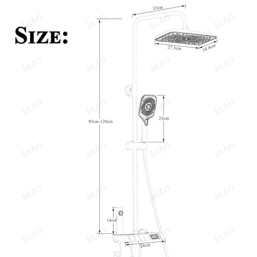 InArt Thermostatic LED Rainfall Shower Panel - Matte Black Faucet Set with Wall Mixer, Diverter, Rack, Hot & Cold Hand Shower (Black Matt) - Image 3