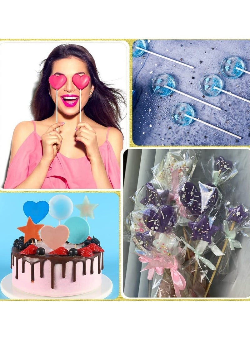 XiuWoo 3Pcs Lollipop Molds Chocolate Candy Mold 100 Lollypop Sucker Sticks Fondant Round Heart Star for Making Cube in Party Family - Image 4