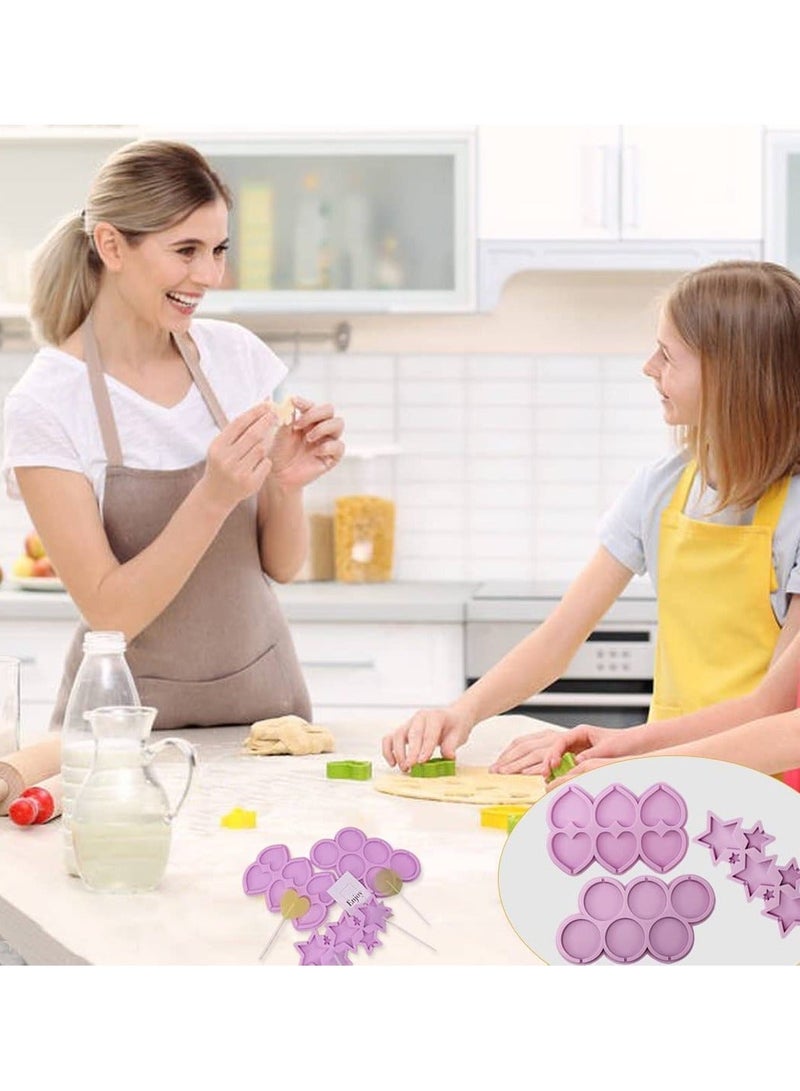 XiuWoo 3Pcs Lollipop Molds Chocolate Candy Mold 100 Lollypop Sucker Sticks Fondant Round Heart Star for Making Cube in Party Family - Image 3