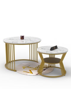Wooden Twist Stylish Look Round Wrought Iron Coffee Table Set Of 2 ( Golden )  - Image 5