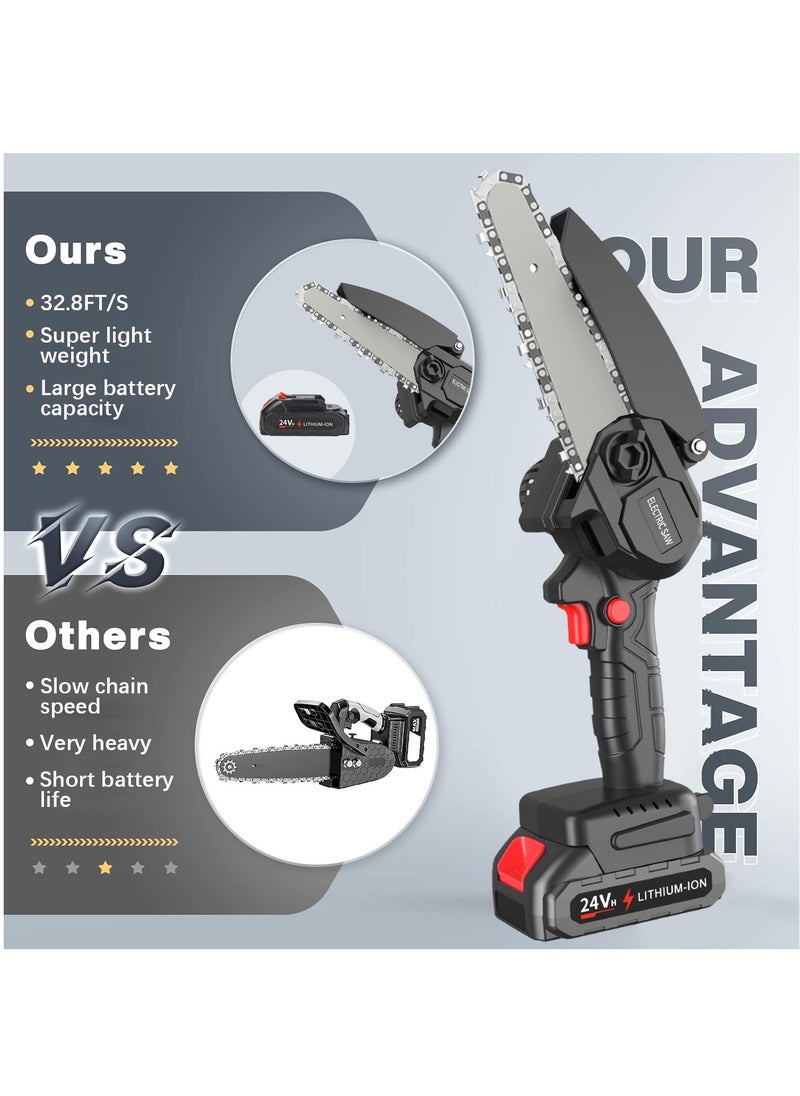 MileMelo - 24V Mini Cordless Chainsaw, Portable Electric Pruning Handheld  Chain Saws With 1 Battery 1 Chain, Wood Cutter Pruning For Tree Branches, Courtyard, Woodworking Garden Tools- Black - Image 1