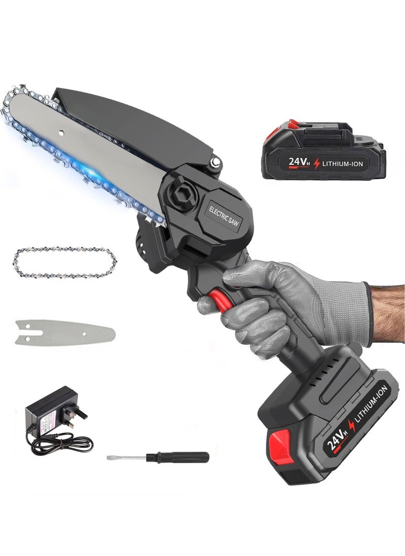 MileMelo - 24V Mini Cordless Chainsaw, Portable Electric Pruning Handheld  Chain Saws With 1 Battery 1 Chain, Wood Cutter Pruning For Tree Branches, Courtyard, Woodworking Garden Tools- Black - Image 1