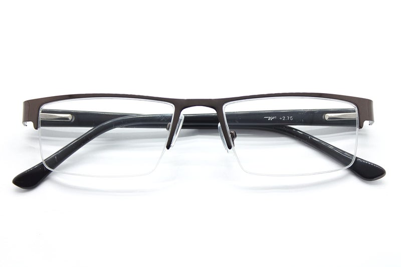 TJT Half Rim Reading Glasses For Men And Women Power +1.00 +1.25 +1.50 +1.75 +2.00 +2.25 +2.50 +2.75 +3.00 Colour (Metallic) (+2.00) - Image 1
