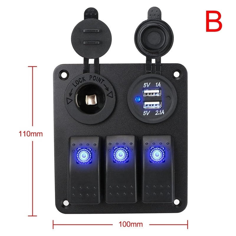 Wivplex 3 Gang 12-24V Toggle Switch Panel with USB Ports - Image 2