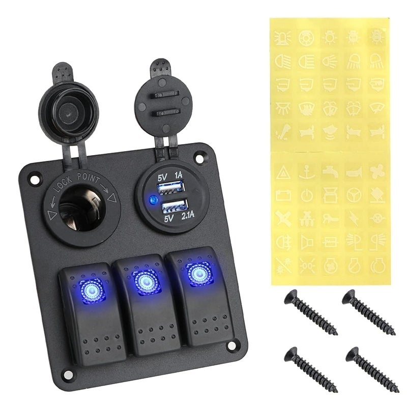 Wivplex 3 Gang 12-24V Toggle Switch Panel with USB Ports - Image 1