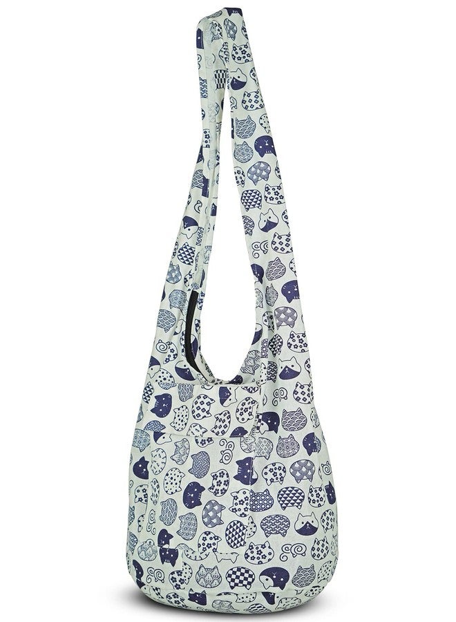 YOUR COZY Crossbody Handbag Boho Handmade Cotton Bag For Unisex, Neko Cat, One Size - Image 2