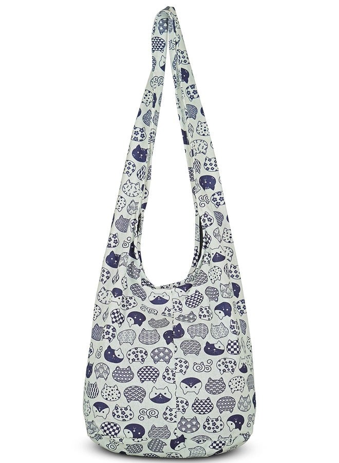 YOUR COZY Crossbody Handbag Boho Handmade Cotton Bag For Unisex, Neko Cat, One Size - Image 3