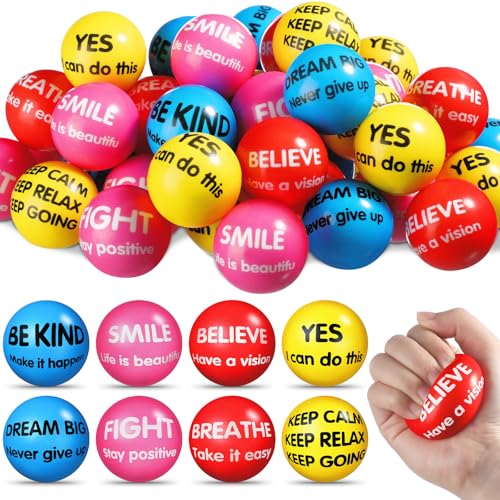 Liliful 48 Pcs Motivational Stress Balls Bulk Inspirational Squeeze Balls for Adults Anxiety Relief Fidget Toys Office Employee Gifts Classroom Rewards 22 Inch Vivid Color - Image 1