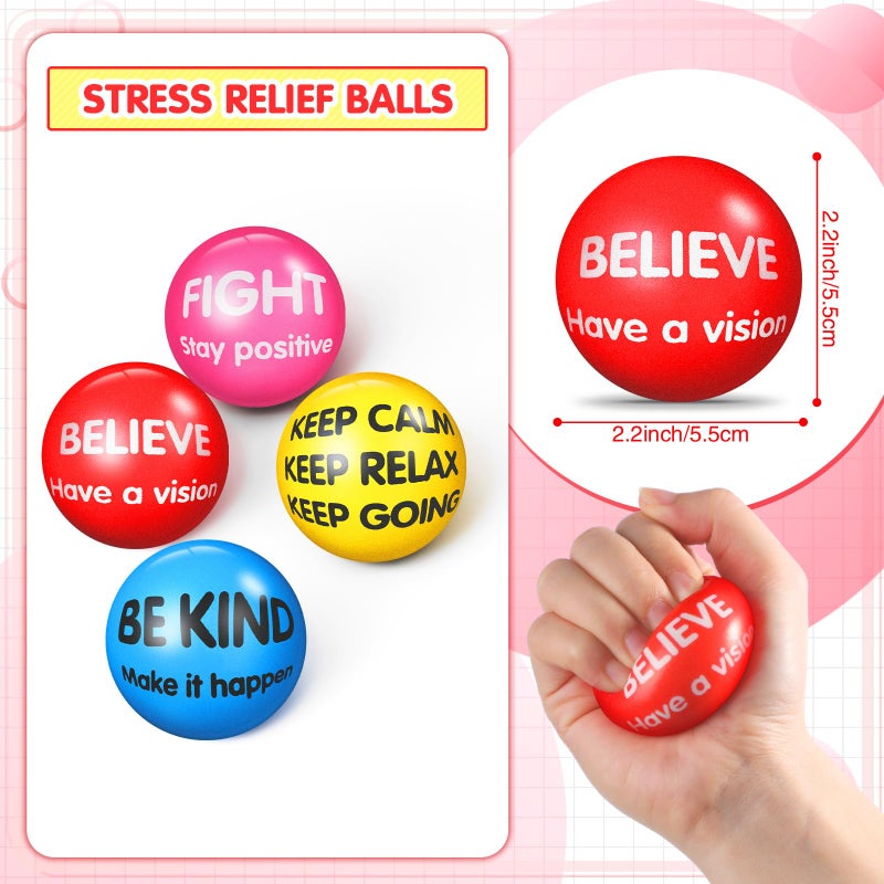 Liliful 48 Pcs Motivational Stress Balls Bulk Inspirational Squeeze Balls for Adults Anxiety Relief Fidget Toys Office Employee Gifts Classroom Rewards 22 Inch Vivid Color - Image 3