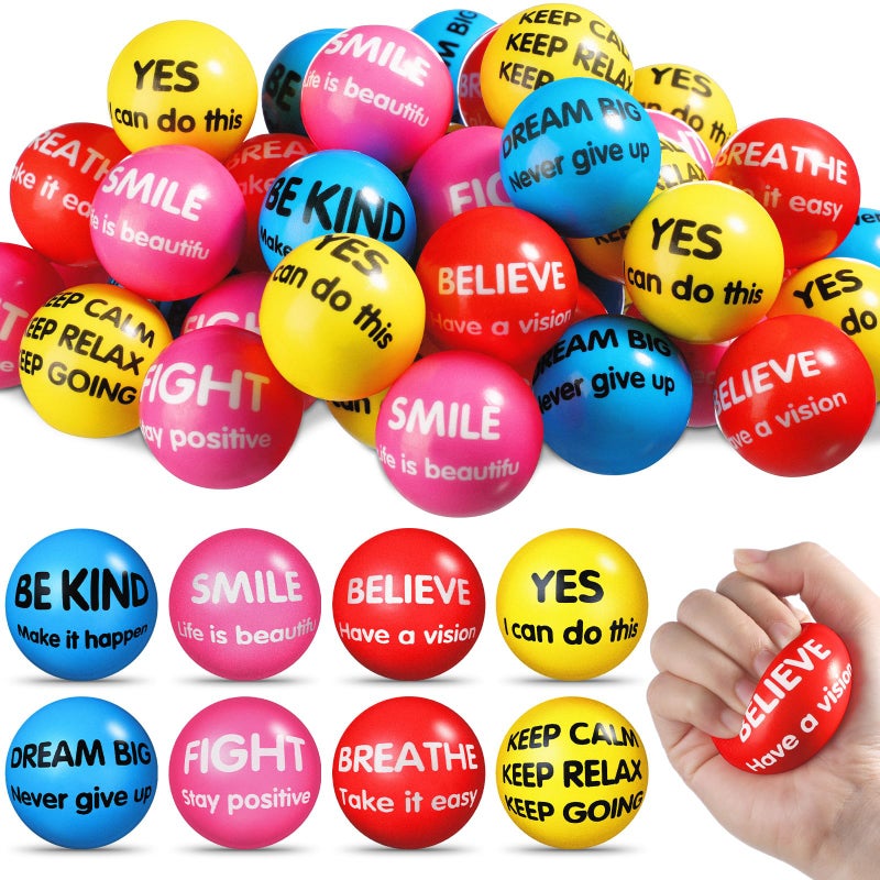 Liliful 48 Pcs Motivational Stress Balls Bulk Inspirational Squeeze Balls for Adults Anxiety Relief Fidget Toys Office Employee Gifts Classroom Rewards 22 Inch Vivid Color - Image 2