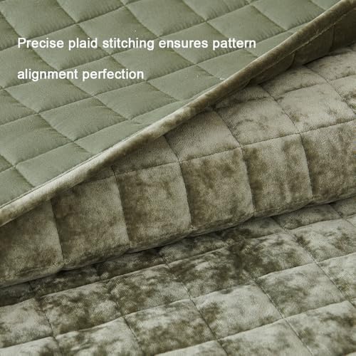 LR Rocaloca Luxurious Velvet Quilt King Size Set 98" x106" Ultra Soft Bedding Set Quilted Bedspread Coverlet with 2 Matching Pillow Shams for All Seasons,Army Green - Image 4