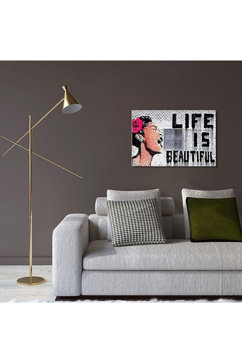 Mistyefly Graffiti Canvas Wall Art Banksy Wall Art Life is Beautiful Wall Decor Banksy Prints Wall Art Colorful Street Graffiti Art Pop Art Poster Graffiti Art Framed for Bedroom Decor (16''Hx24''W) - Image 3