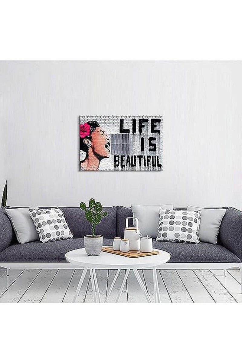 Mistyefly Graffiti Canvas Wall Art Banksy Wall Art Life is Beautiful Wall Decor Banksy Prints Wall Art Colorful Street Graffiti Art Pop Art Poster Graffiti Art Framed for Bedroom Decor (16''Hx24''W) - Image 2