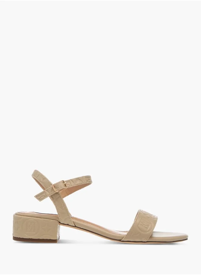 ايل Womens Embossed Monogram Slingback Block Heels With Buckle Strap Closure