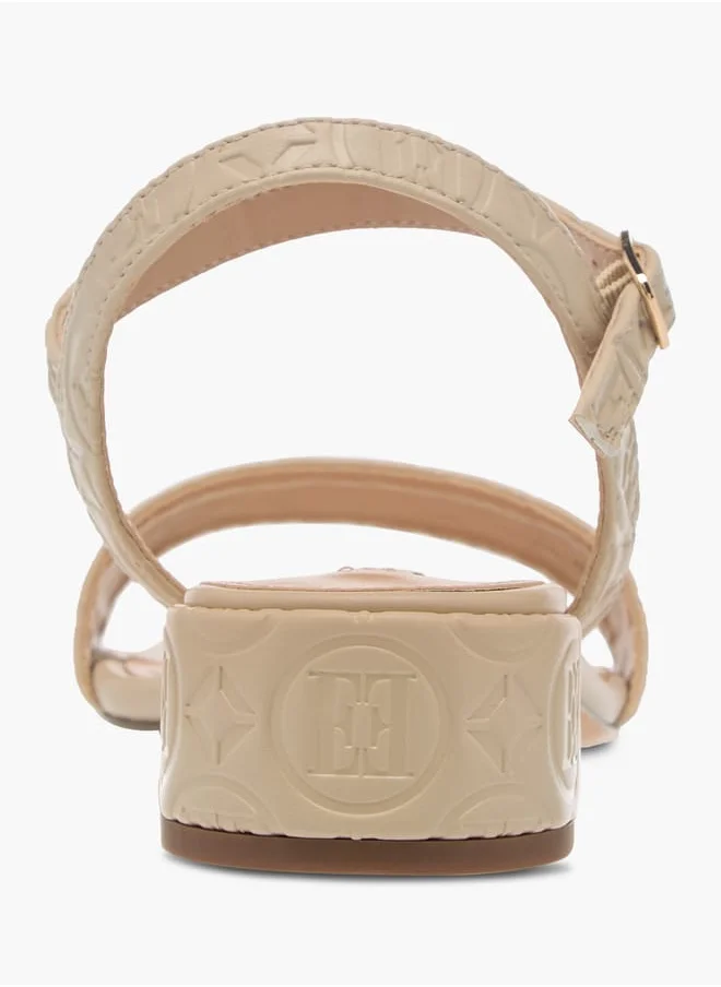 ايل Womens Embossed Monogram Slingback Block Heels With Buckle Strap Closure