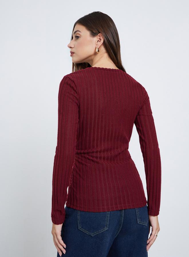 ستايلي بلوزة محبوكة بتفاصيل مُضلعة - Image 5