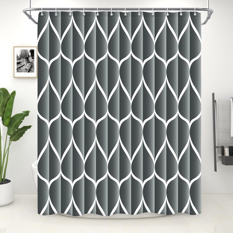 Gelbchu Dark Grey 72 x 72 Inch Cloth Shower Curtain Waterproof Design and Polyester QuickDrying Heavy Duty Shower Curtains Set for Bathroom Machine Washable with 12 Plastic Hooks
