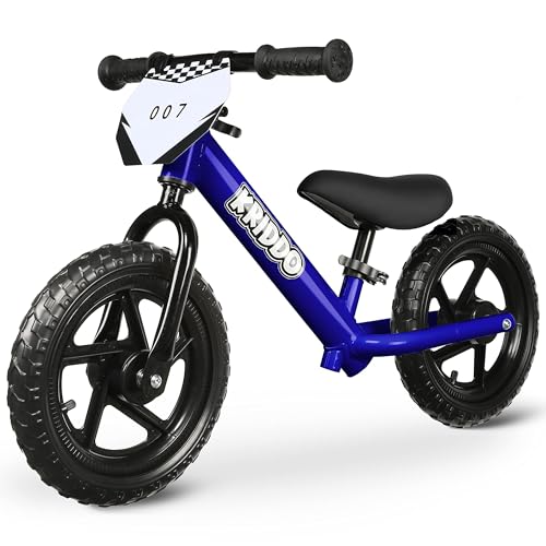 KRIDDO Toddler Balance Bike 2 Year Old Age 18 Months to 5 Years Old 12 Inch Push Bicycle with Customize Plate 3 Sets of Stickers Included Steady Balancing Gift Bike for 23 Boys Girls Blue - Image 1