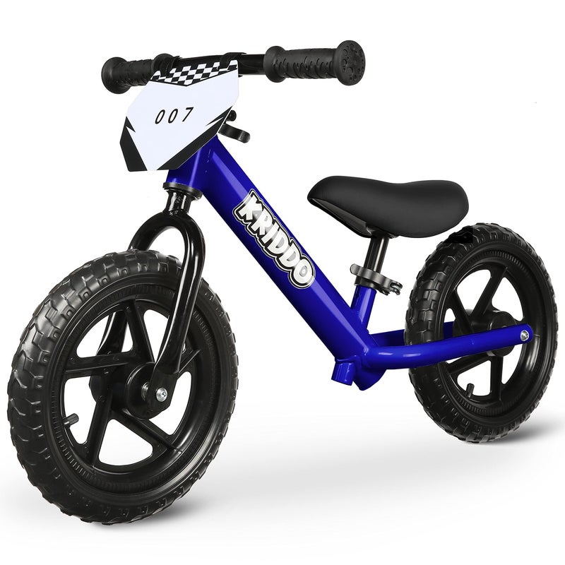 KRIDDO Toddler Balance Bike 2 Year Old Age 18 Months to 5 Years Old 12 Inch Push Bicycle with Customize Plate 3 Sets of Stickers Included Steady Balancing Gift Bike for 23 Boys Girls Blue - Image 2