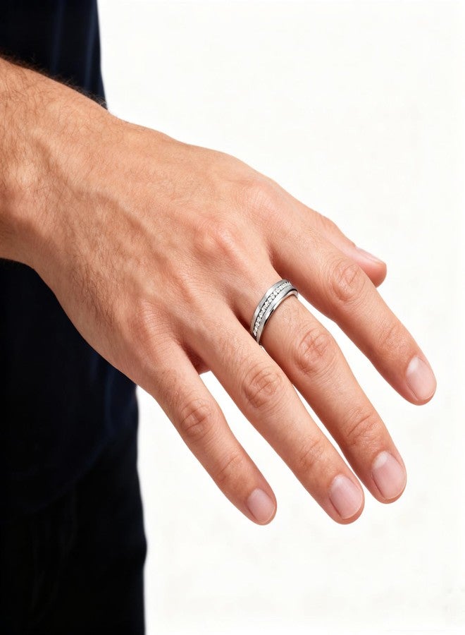 Tioneer 8mm Mens Wedding Band Tungsten Carbide Rings for Men Promise Pinky Eternity Ring with Cubic Zirconia Size 9 Silver - Image 3