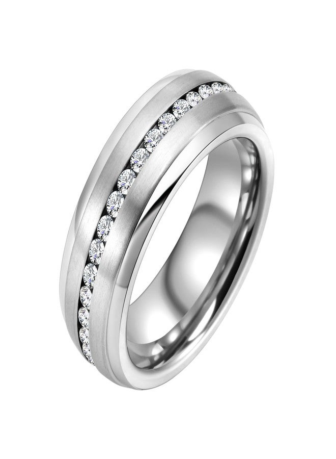 Tioneer 8mm Mens Wedding Band Tungsten Carbide Rings for Men Promise Pinky Eternity Ring with Cubic Zirconia Size 9 Silver - Image 1