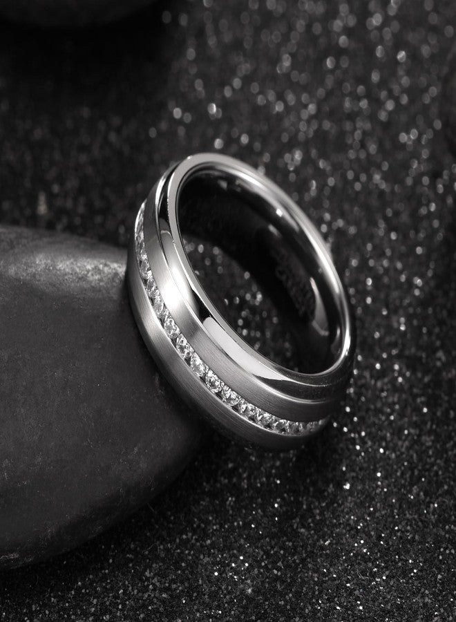 Tioneer 8mm Mens Wedding Band Tungsten Carbide Rings for Men Promise Pinky Eternity Ring with Cubic Zirconia Size 9 Silver - Image 5