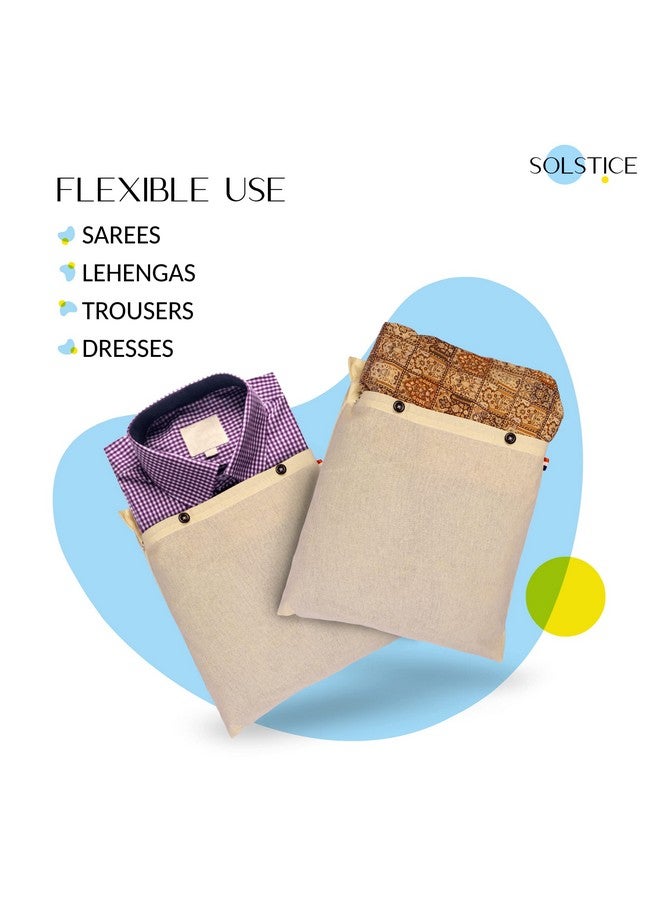 SOLSTICE Cotton Big Saree Covers/Bags For Storage Single (18 X 15 Inches) For Big Silk Sarees, Lehengas, Clothes- Set Of 6 (Plain), White - Image 4