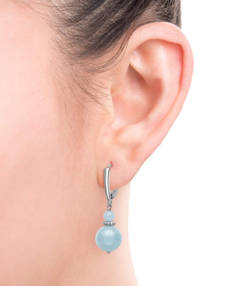 Belacqua Sterling Silver Natural Round Milky Blue Aquamarine Gemstone Beaded Dangle Drop Earrings for Women, Length : 1.5 Inches, Leverback, Gift Box Included - Image 2