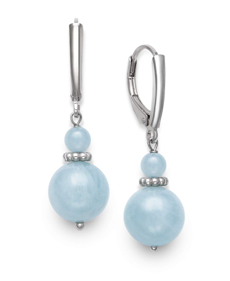 Belacqua Sterling Silver Natural Round Milky Blue Aquamarine Gemstone Beaded Dangle Drop Earrings for Women, Length : 1.5 Inches, Leverback, Gift Box Included - Image 3