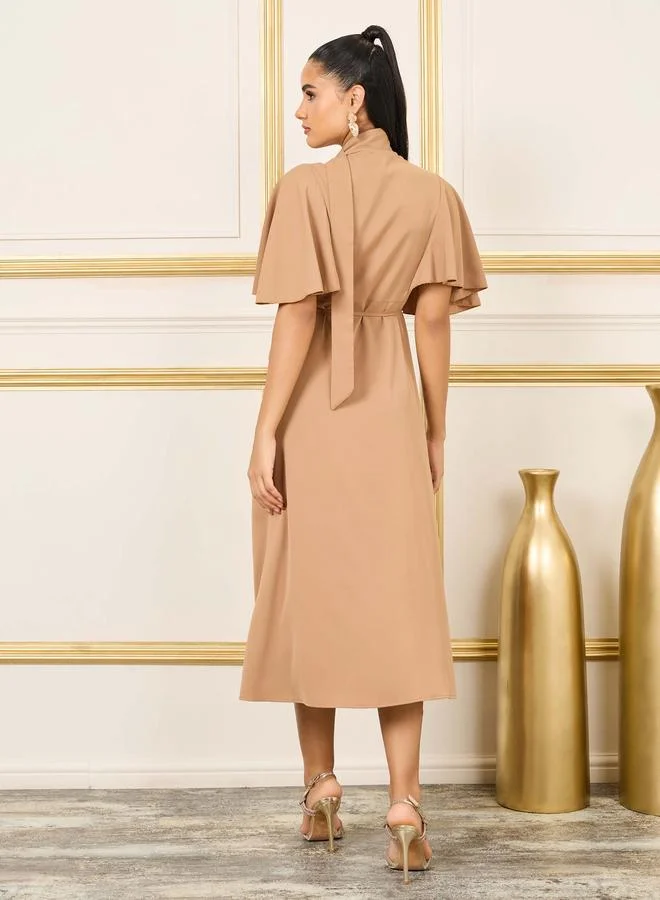 Styli Tie-Neck Flared Dress
