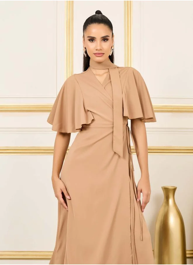 Styli Styli Solid Angel Sleeves Wrap Midi Dress