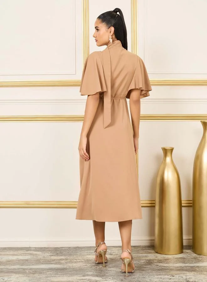Styli Tie-Neck Flared Dress