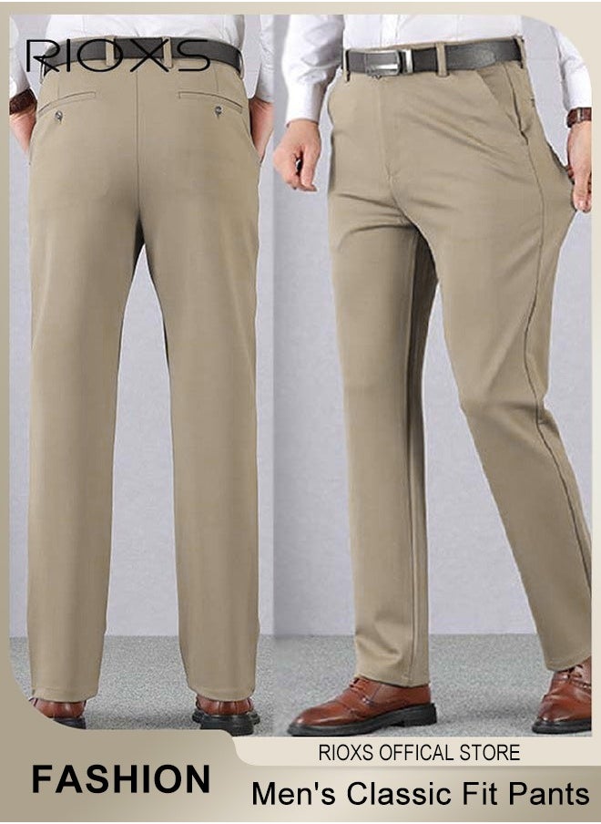 RIOXS - Men's Classic Fit Pants, Trendy Straight Leg Pants, Casual Business Trousers with Pockets, Comfortable Stylish Solid Trousers, Suitable for Leisure and Outdoor Activities - Image 1