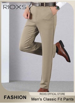 RIOXS Men's Classic Fit Pants, Trendy Straight Leg Pants, Casual Business Trousers with Pockets, Comfortable Stylish Solid Trousers, Suitable for Leisure and Outdoor Activities  - Image 1
