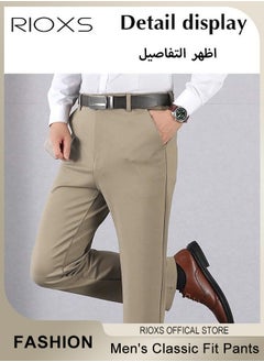 RIOXS Men's Classic Fit Pants, Trendy Straight Leg Pants, Casual Business Trousers with Pockets, Comfortable Stylish Solid Trousers, Suitable for Leisure and Outdoor Activities  - Image 4