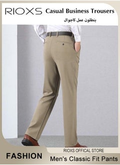 RIOXS Men's Classic Fit Pants, Trendy Straight Leg Pants, Casual Business Trousers with Pockets, Comfortable Stylish Solid Trousers, Suitable for Leisure and Outdoor Activities  - Image 5