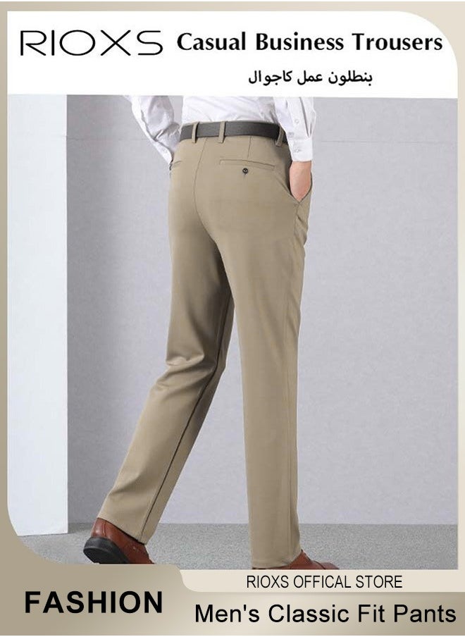 RIOXS - Men's Classic Fit Pants, Trendy Straight Leg Pants, Casual Business Trousers with Pockets, Comfortable Stylish Solid Trousers, Suitable for Leisure and Outdoor Activities - Image 1