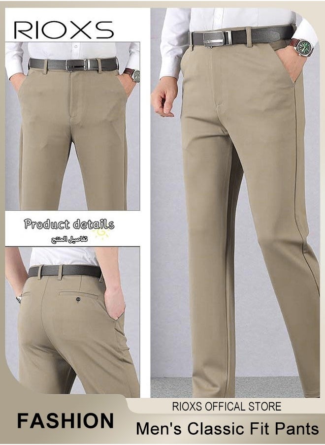RIOXS - Men's Classic Fit Pants, Trendy Straight Leg Pants, Casual Business Trousers with Pockets, Comfortable Stylish Solid Trousers, Suitable for Leisure and Outdoor Activities - Image 1