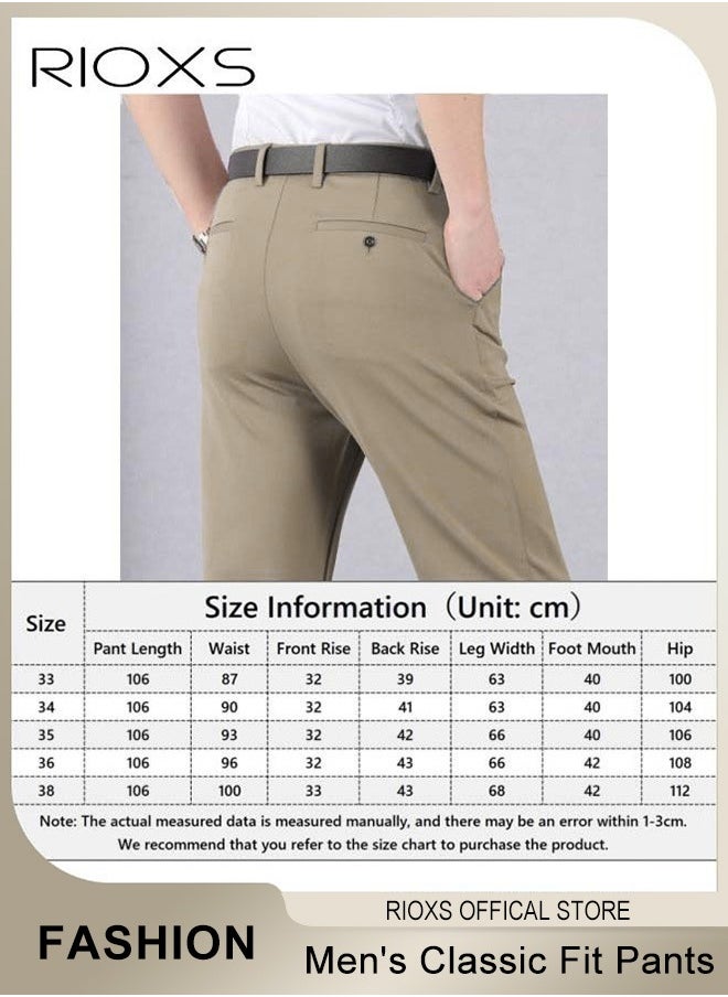 RIOXS - Men's Classic Fit Pants, Trendy Straight Leg Pants, Casual Business Trousers with Pockets, Comfortable Stylish Solid Trousers, Suitable for Leisure and Outdoor Activities - Image 1